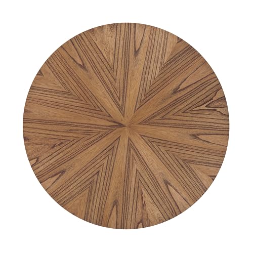 Caramel Brown Round Wood Coffee Table with Shelf Storage F186