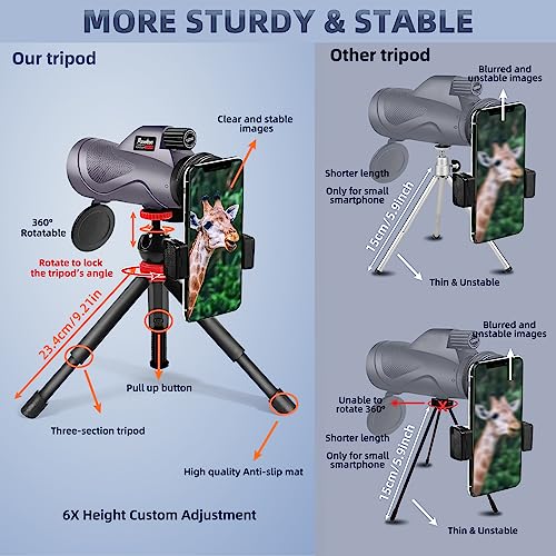 40X60 High Power Monocular with Phone Adapter Tripod Hand Strap D4343
