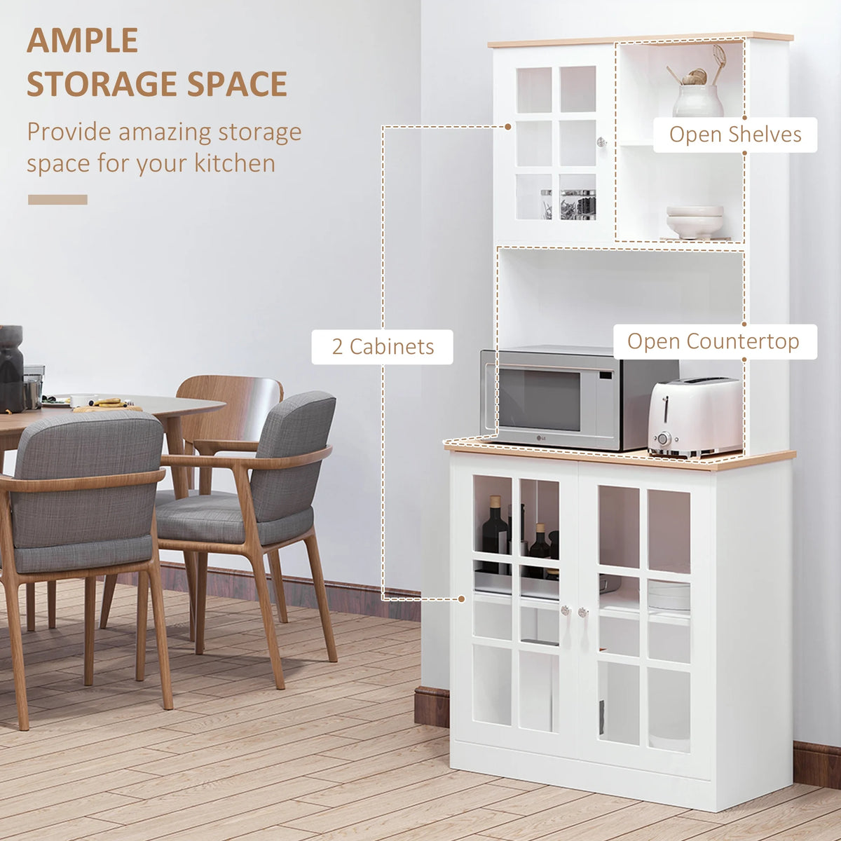 White Kitchen Buffet with Hutch N334285