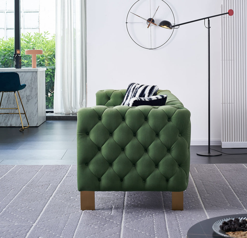Green Tufted Velvet Sofa with 2 Pillows, 84 inches R27794