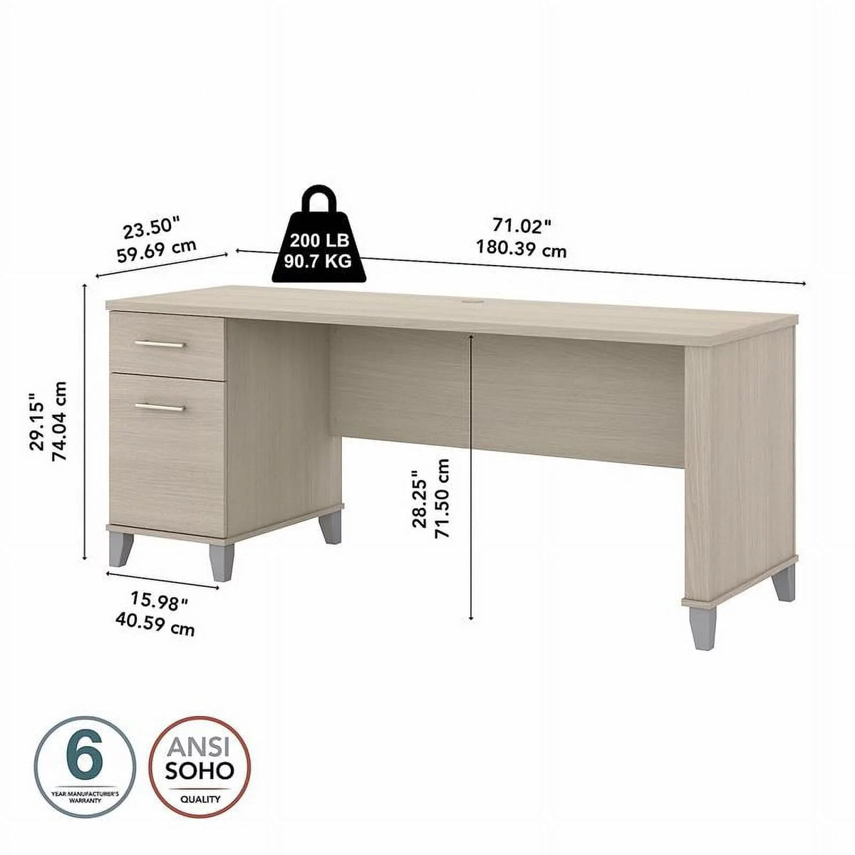 72" Engineered Wood Office Desk with Drawers V2203