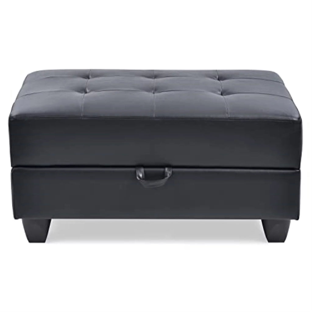 Black Faux Leather Ottoman A285947