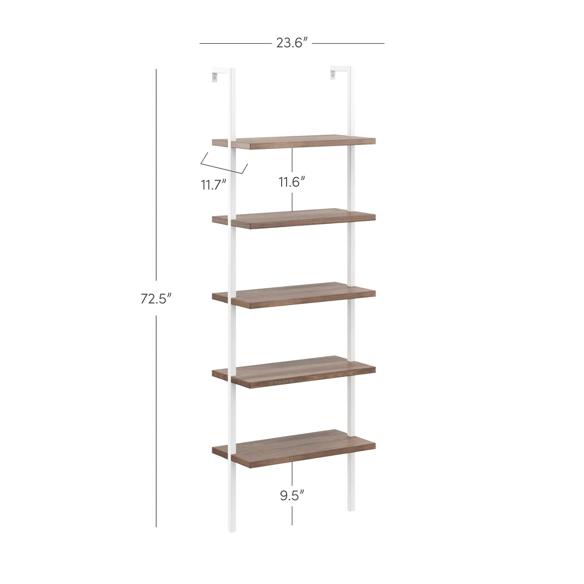 5 Shelf Ladder Bookcase Natural Light Brown Wooden and White Metal Frame H2694