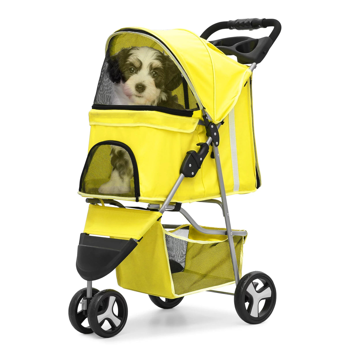 Foldable Pet Stroller with Wheels, Storage Basket and Cup Holder, Navy Blue Z315