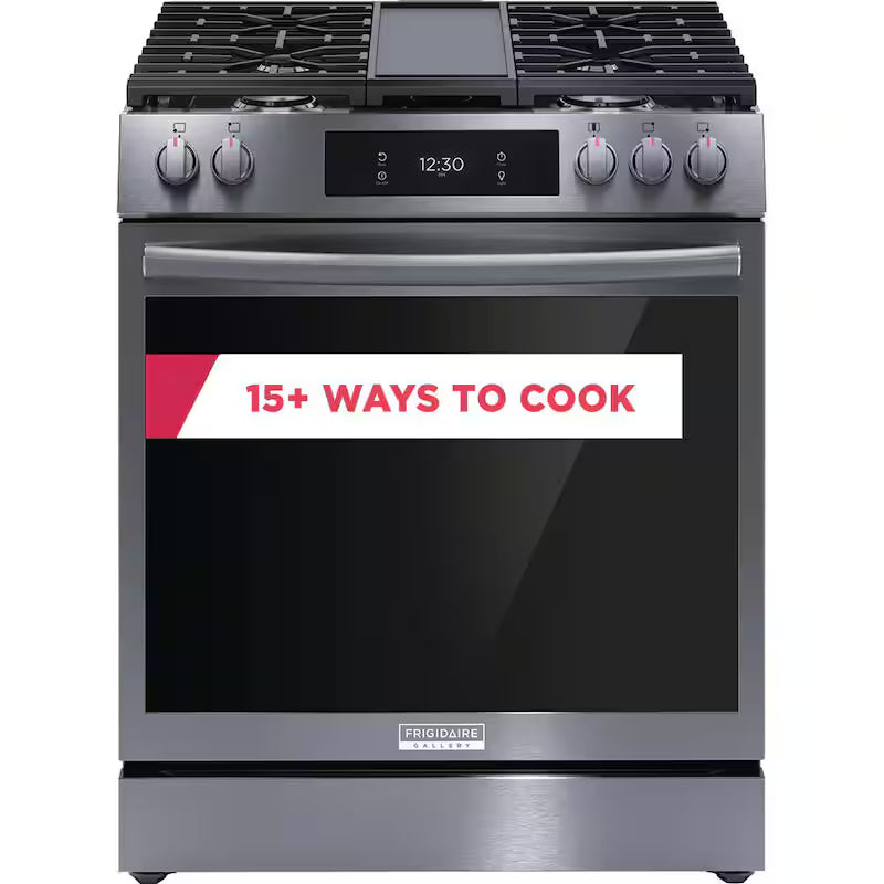 30 in. 5 Burner Slide-In Gas Range with Air Fry in Black Stainless Steel E8512