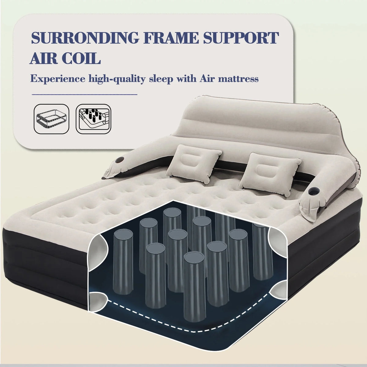 Queen Size 15 Air Mattress with Headboard F723