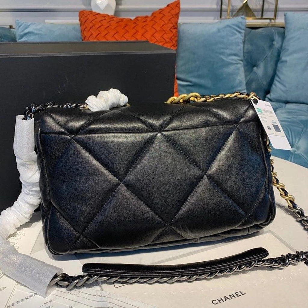 Black Goatskin Leather Flap Bag K5863