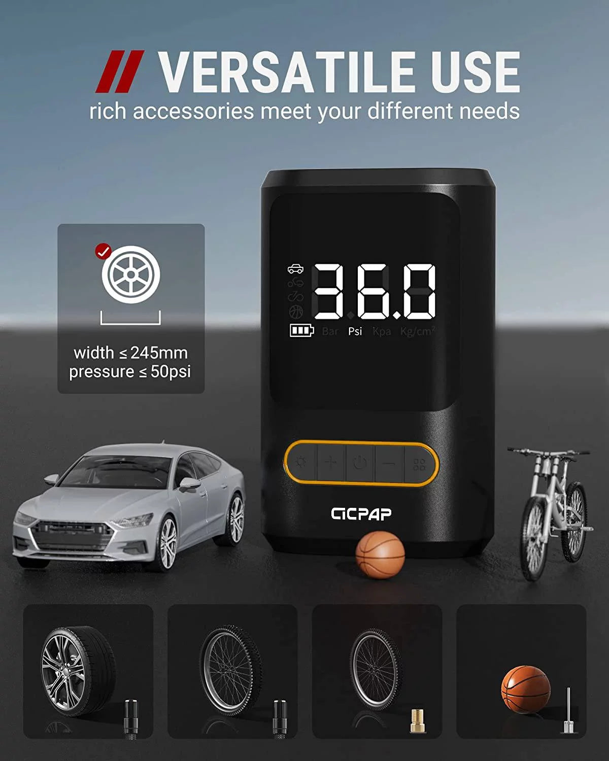 Portable Air Compressor 150PSI Cordless Tire Inflator with Digital Pressure Gauge I4344