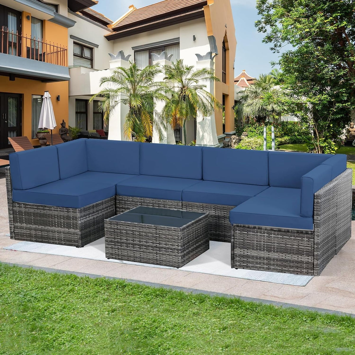 7-Piece PE Rattan Wicker Outdoor Sectional Sofa Set D951283