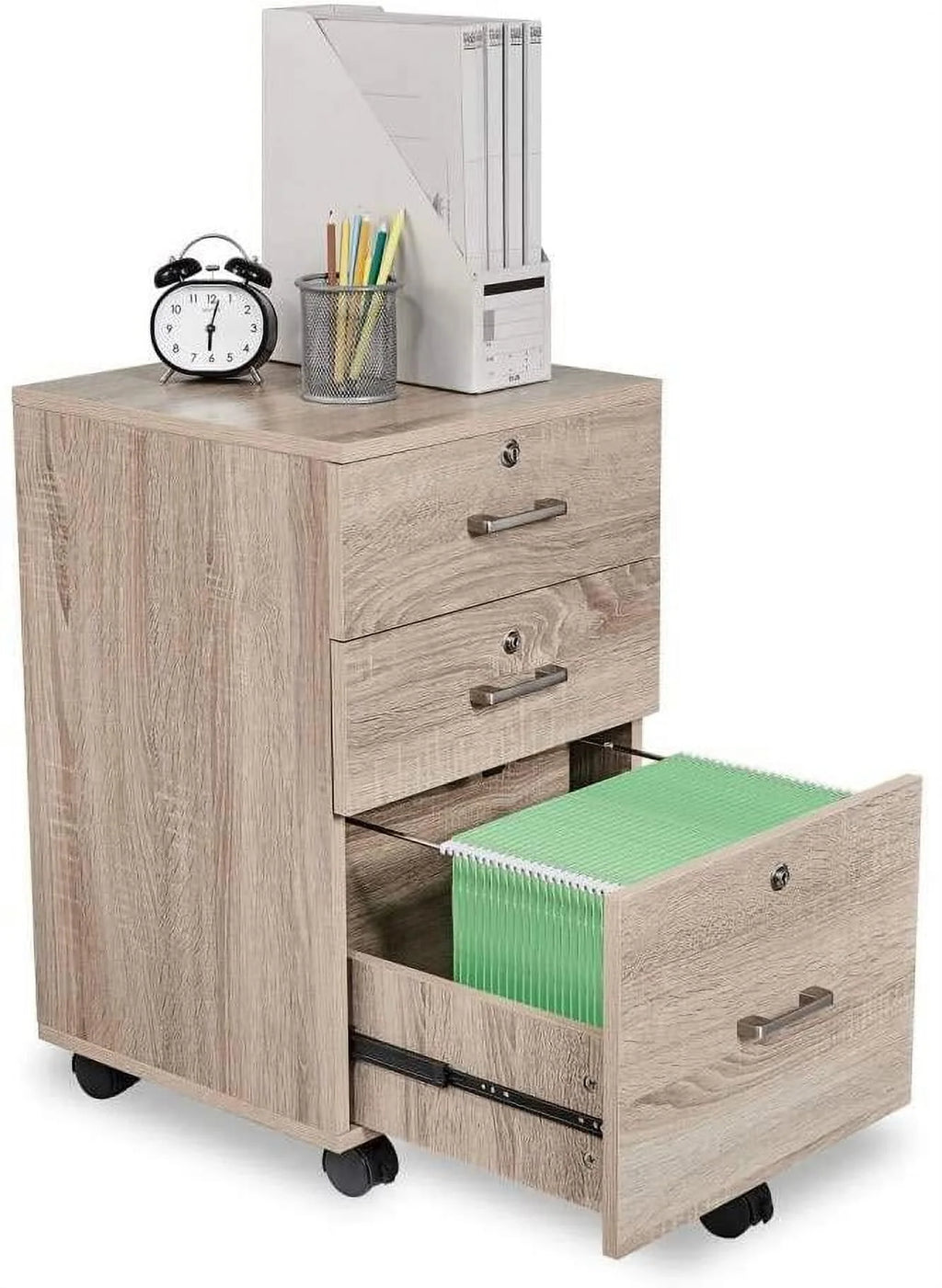 3 Drawer Rolling Wood File Cabinet with Lock S82837