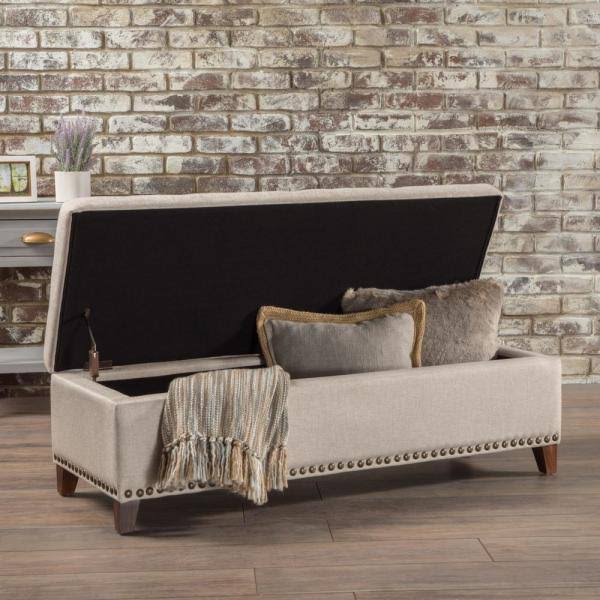 Beige Fabric Storage Ottoman O112766