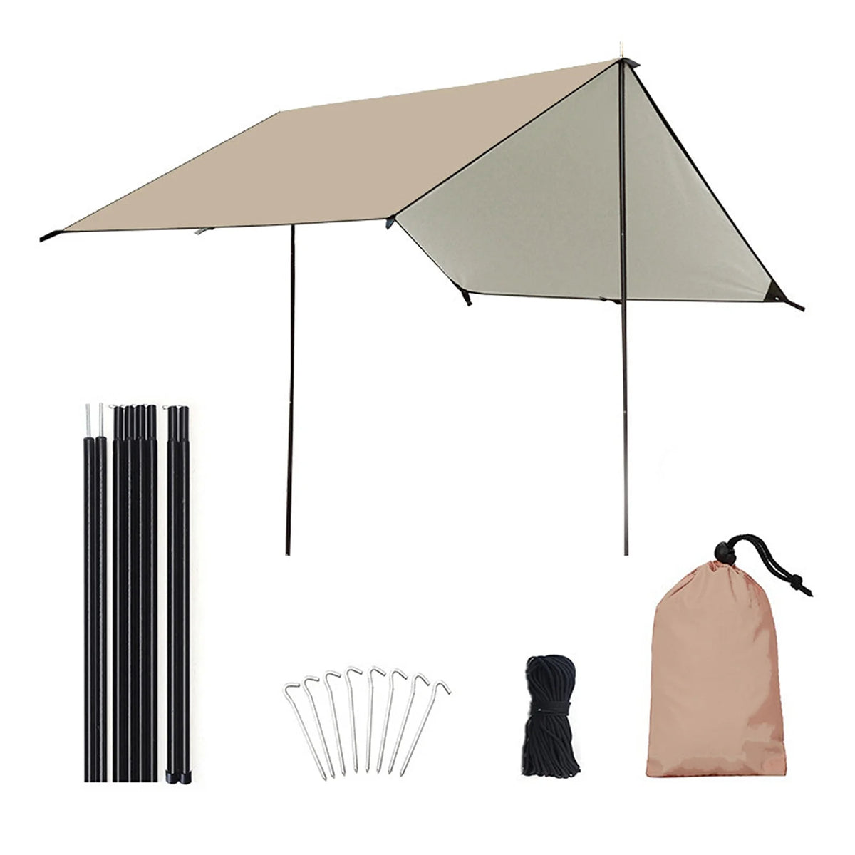 Camping Awning Tarp with Poles Waterproof Sun Shade F377