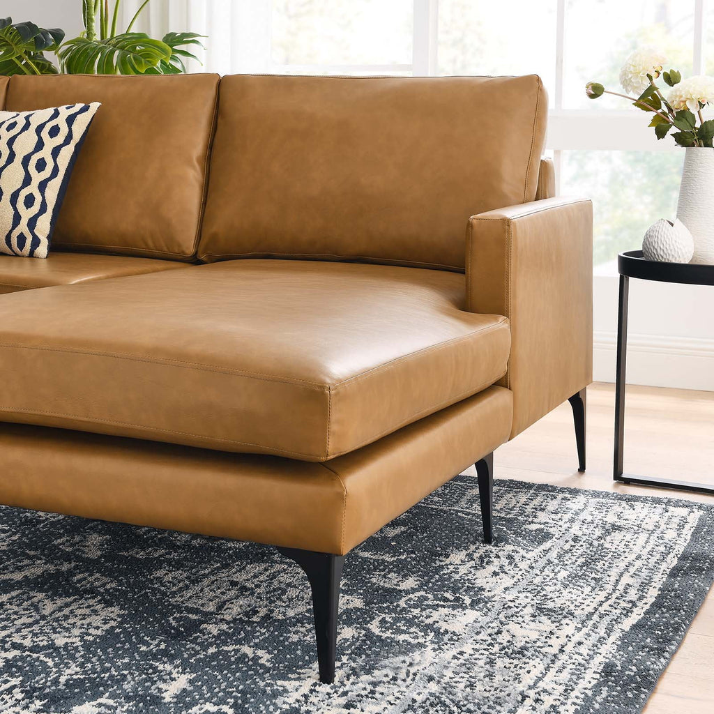 Tan Vegan Leather Right-Facing Sectional Sofa O6226