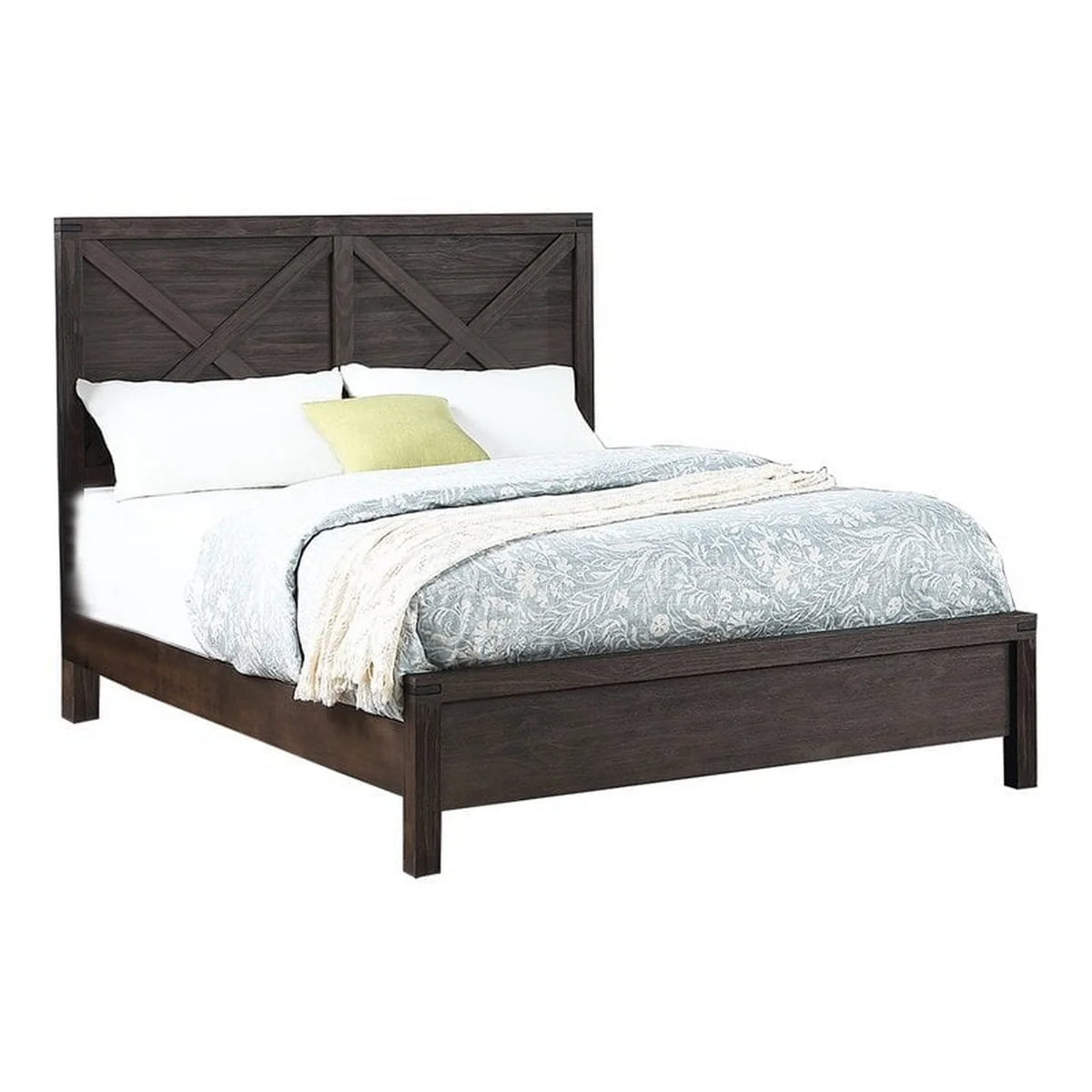 Queen Size Dark Walnut Brown Platform Bed V9676