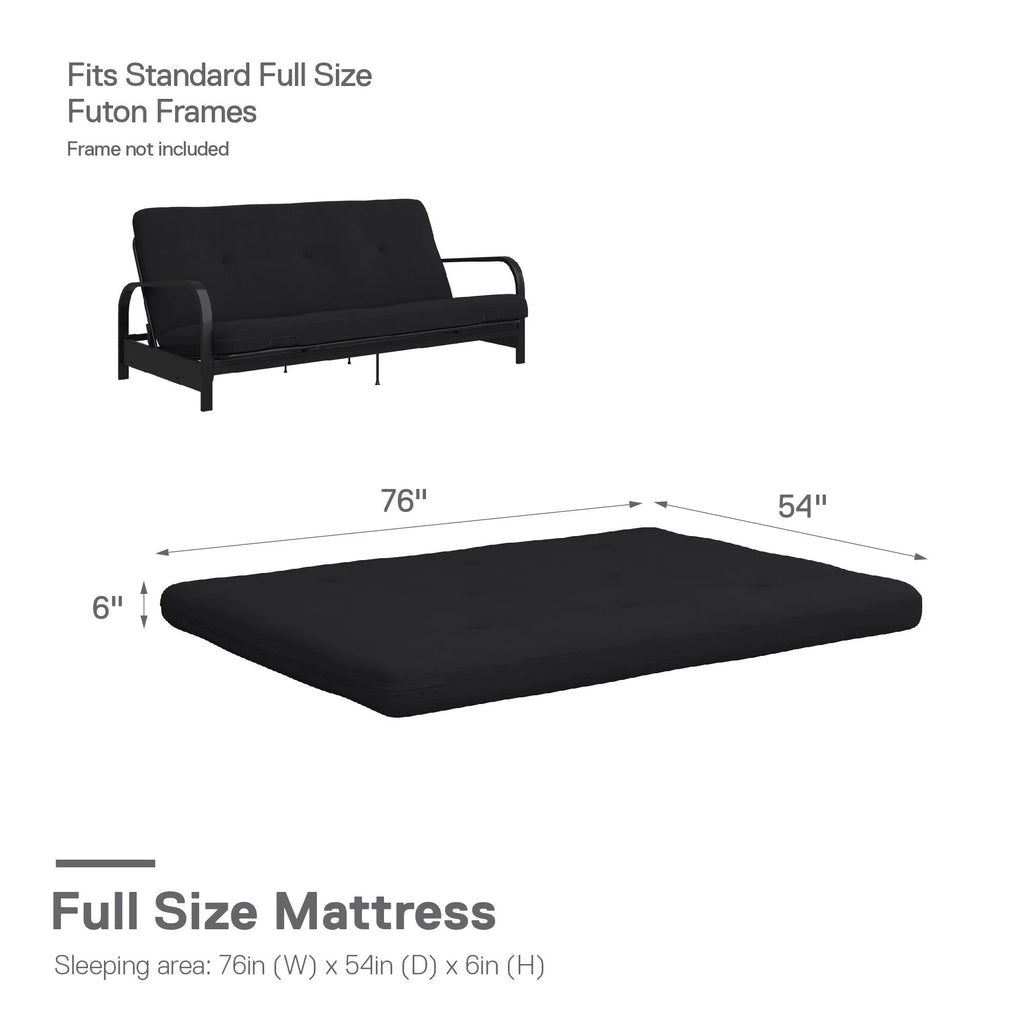 6-Inch Full Black Linen Futon Mattress O75352