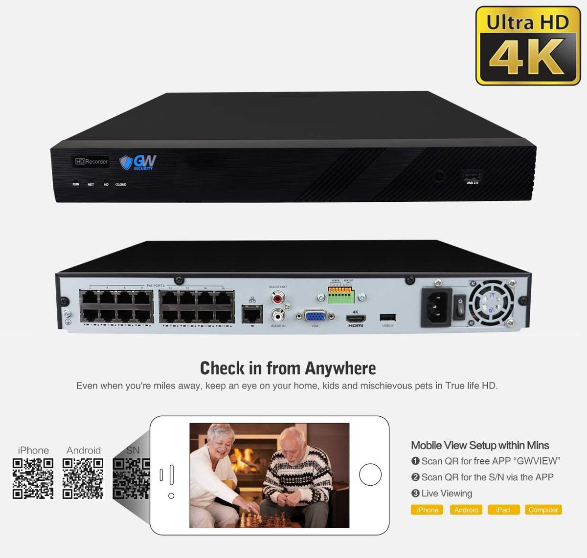 16 Channel 4K 8MP Network NVR Security Camera System with 16 x 1920P Outdoor PoE Bullet Cameras and 4TB HDD O476