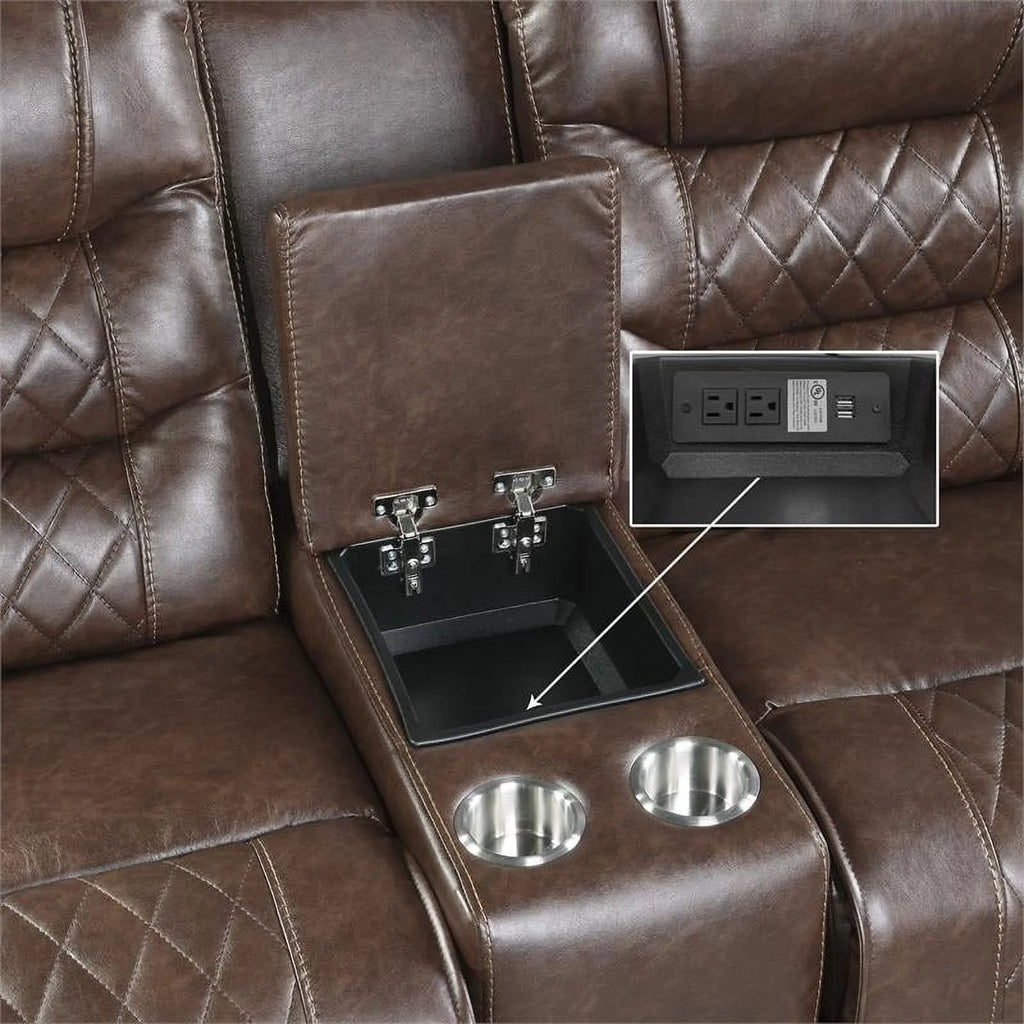 Brown Double Glider Reclining Loveseat with Center Console K732793