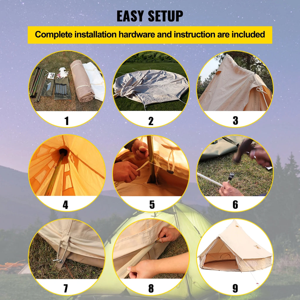 Canvas Bell Tent 16.4ft Cotton Canvas Tent with Wall Stove Jacket Waterproof Bell Tent M9360