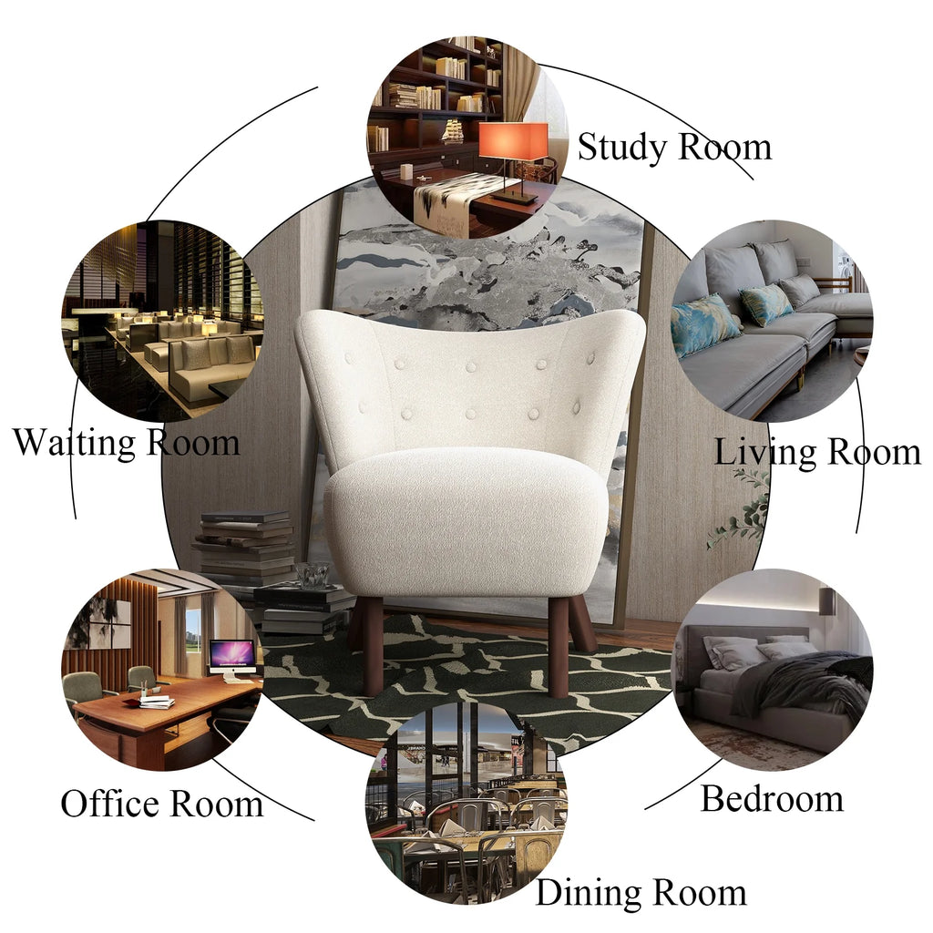 34" Wide Beige Teddy Tufted Wingback Chair with Solid Wood Leg L2083