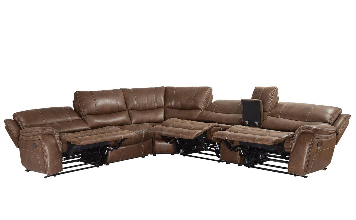 Cocoa Brown Faux Leather 6-Piece Reclining Sectional S870463