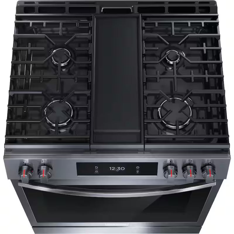 30 in. 5 Burner Slide-In Gas Range with Air Fry in Black Stainless Steel E8512