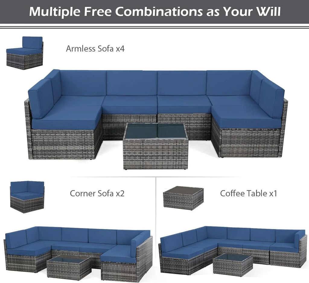 7-Piece PE Rattan Wicker Outdoor Sectional Sofa Set D951283