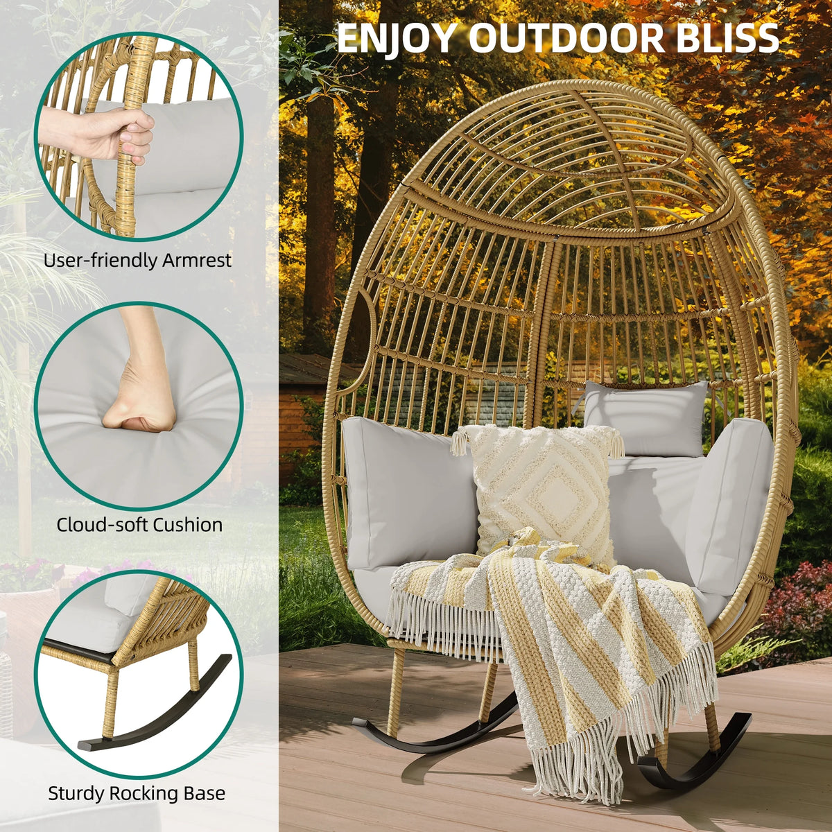 Grey Oversized Wicker Egg Rocking Chair L68915