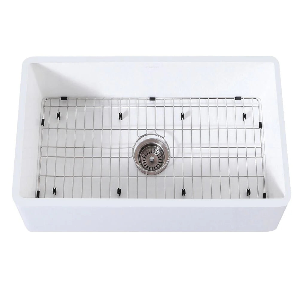 30 In. Farmhouse Kitchen Sink with Strainer and Grid C6414
