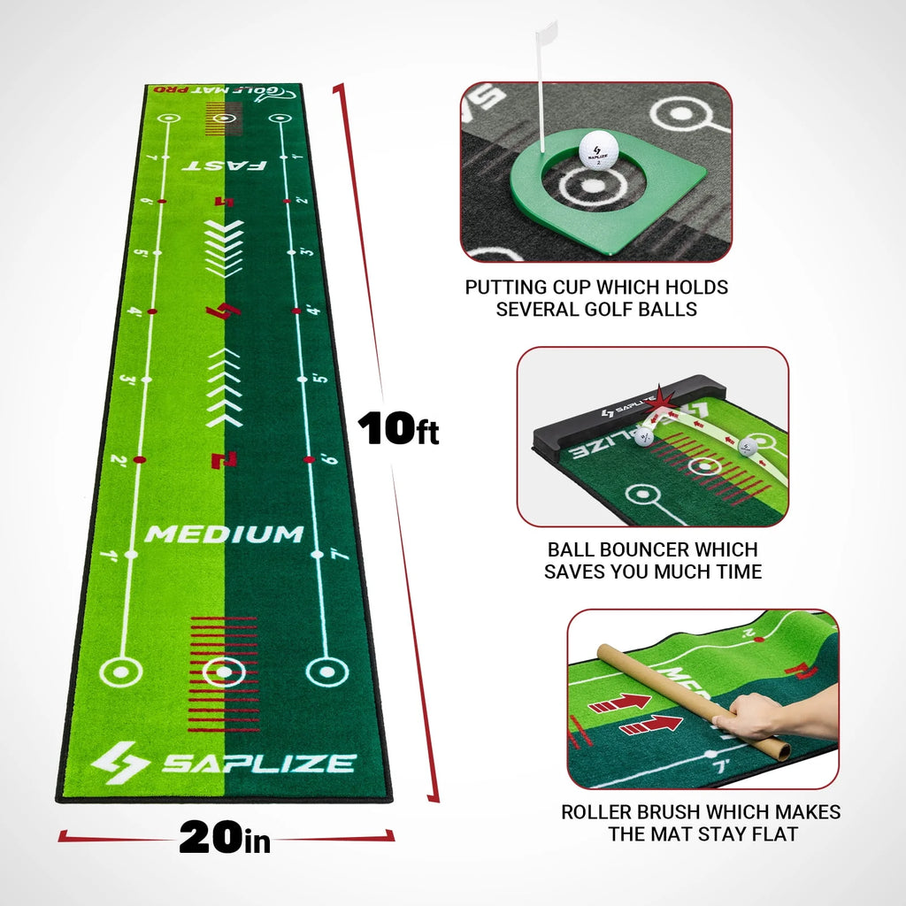 Two-Speed Golf Putting Practice Mat with Alignment Mirror W536