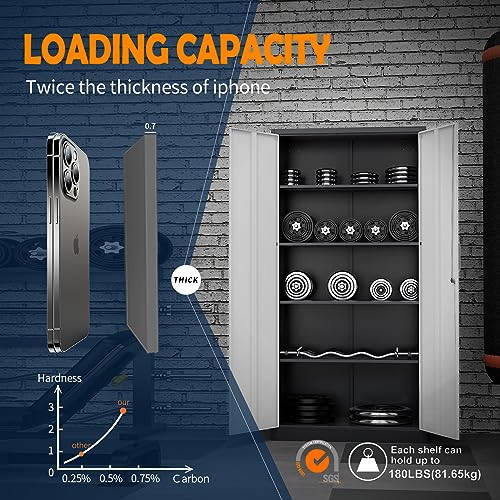 Metal Garage Storage Cabinet with 2 Doors and 5 Adjustable Shelves J780715