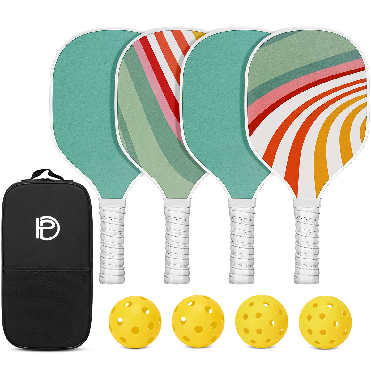 Set of 4 Wooden Pickleball Paddles with Balls and Bag F323