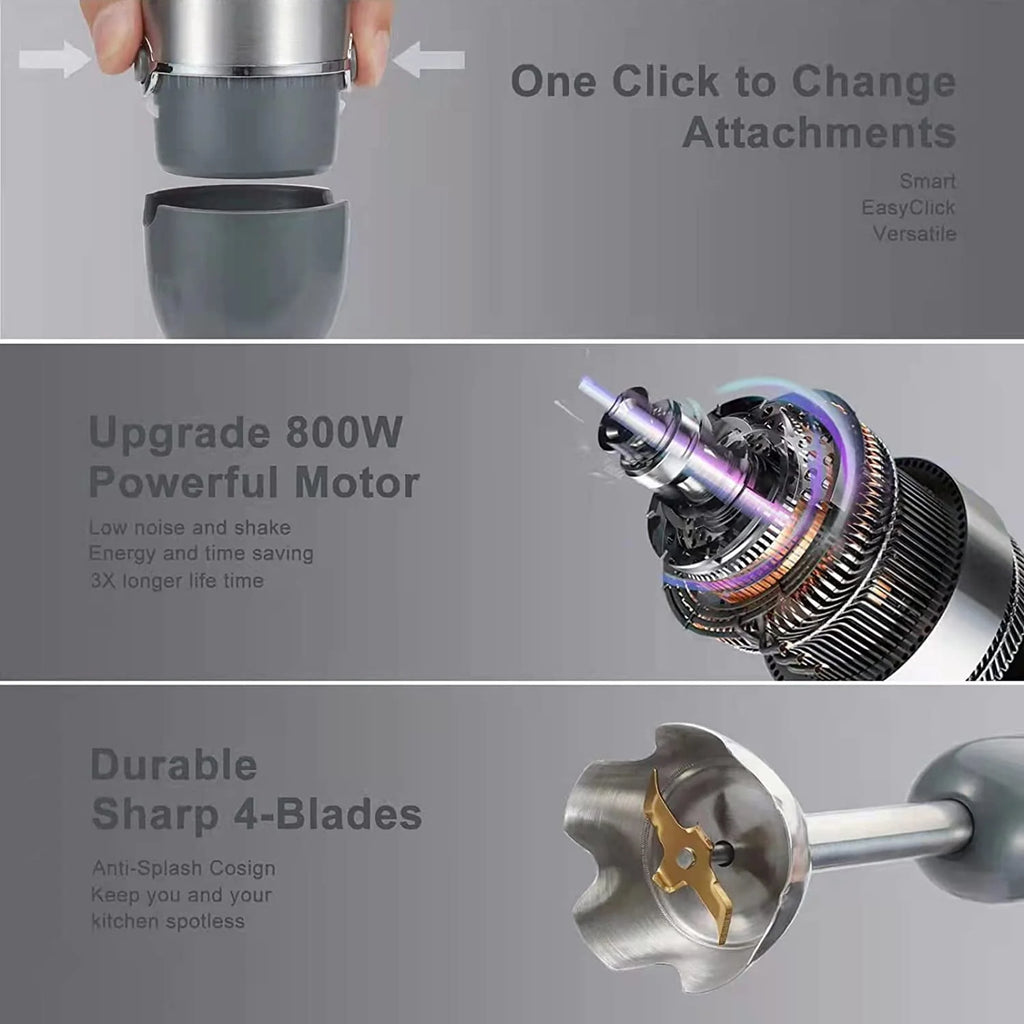 800W 6-Speed Hand Blender with 500ml Food Chopper J956