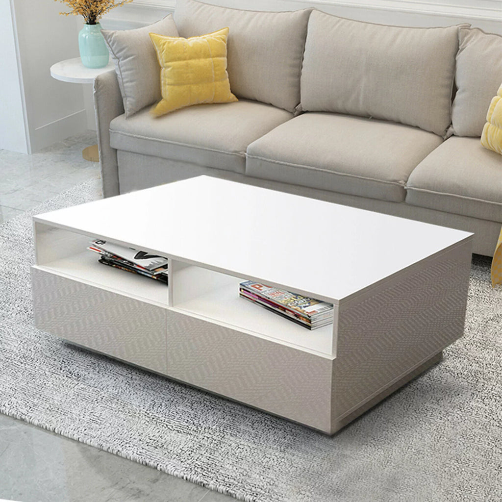 White High Gloss LED Coffee Table with Drawers U96776