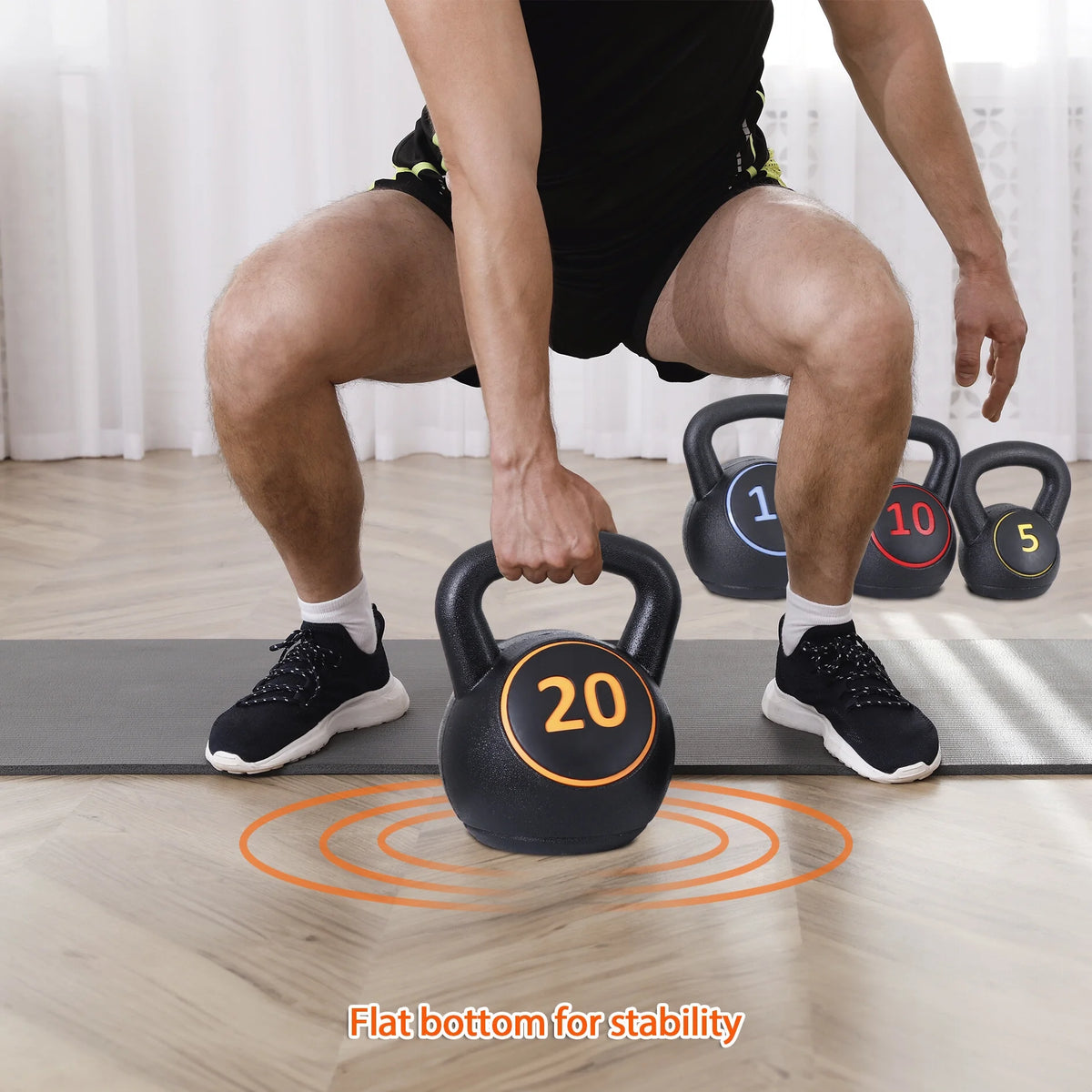 3 Piece 5lb 10lb 15lb Kettlebell Set with Storage Rack M4849