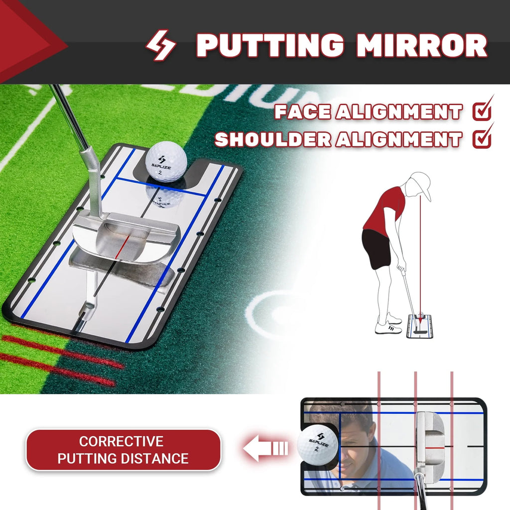 Two-Speed Golf Putting Practice Mat with Alignment Mirror W536