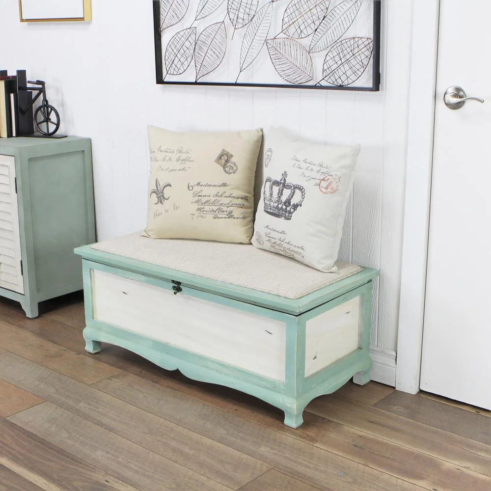 Shabby Bench Chest with Seat Cushion J72981