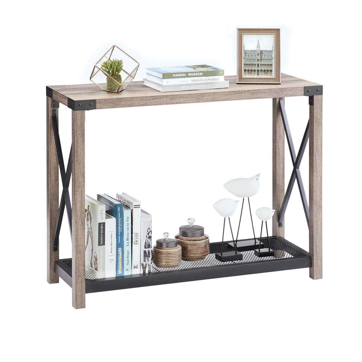 38.82" Grey 2 Tier Farmhouse Console Table G60330