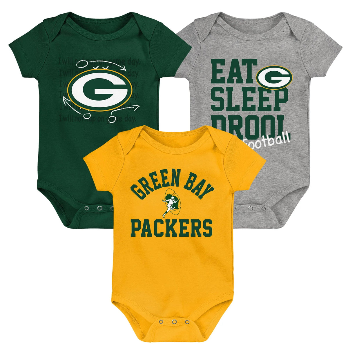 Green Gold Heather Gray 3 Pack Bodysuit Set I6561
