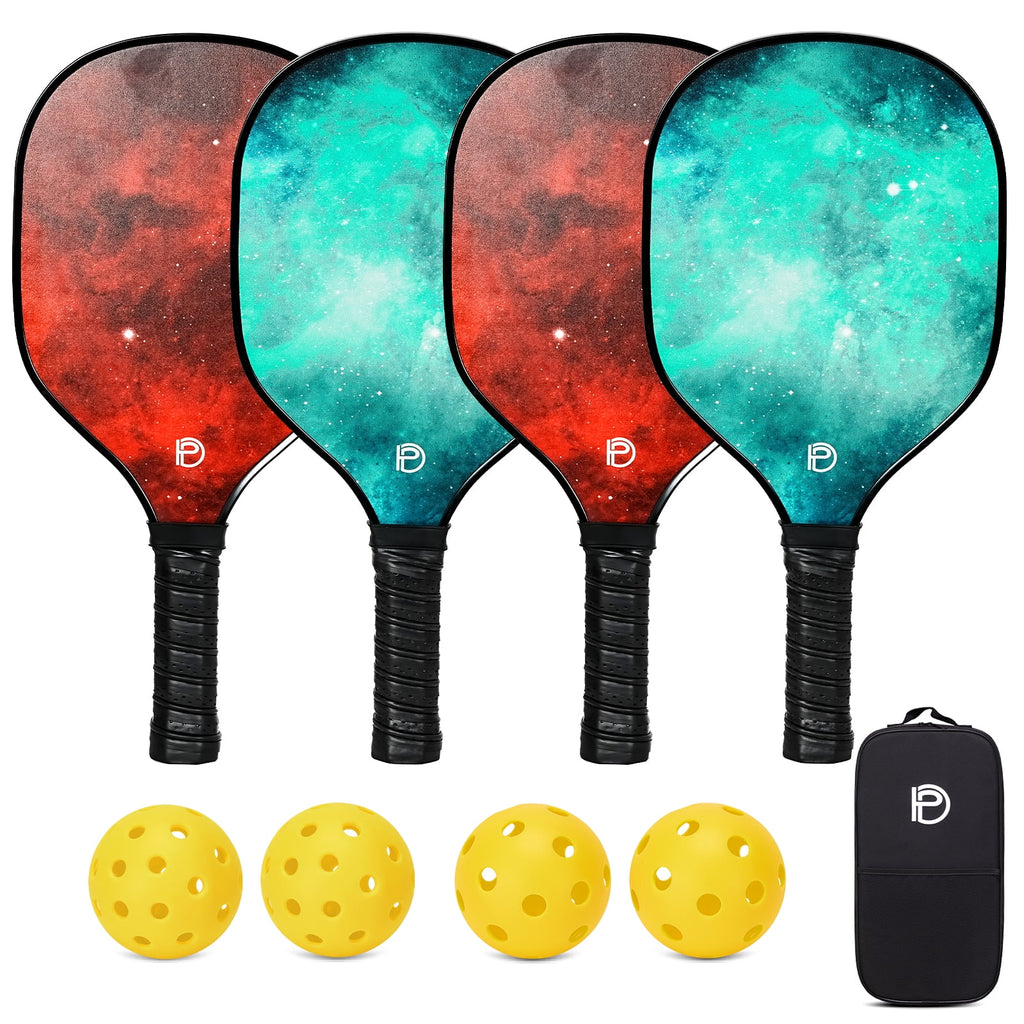 Set of 4 Wooden Pickleball Paddles with Balls and Bag F323