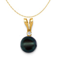 14K Yellow Gold Black Akoya Cultured Pearl Diamond Pendant Charm with Rope Chain Necklace 20'' X239755