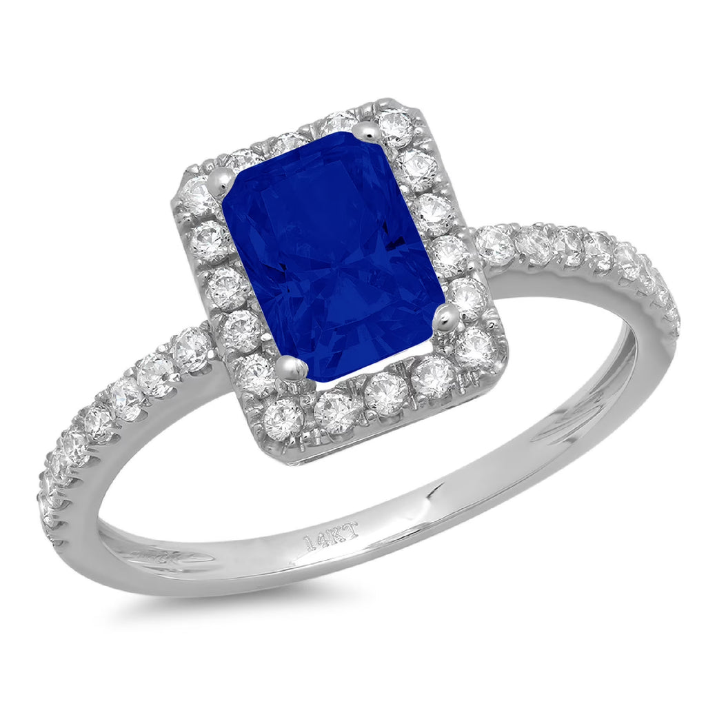 Emerald Cut Simulated Blue Sapphire 14k White Gold Halo Ring Size 9.5 U539577