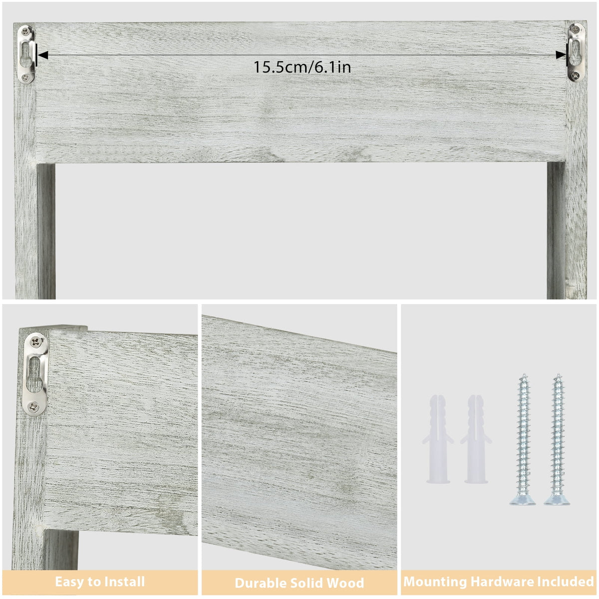Rustic Wood Floating Storage Shelf with 3 Hooks J304