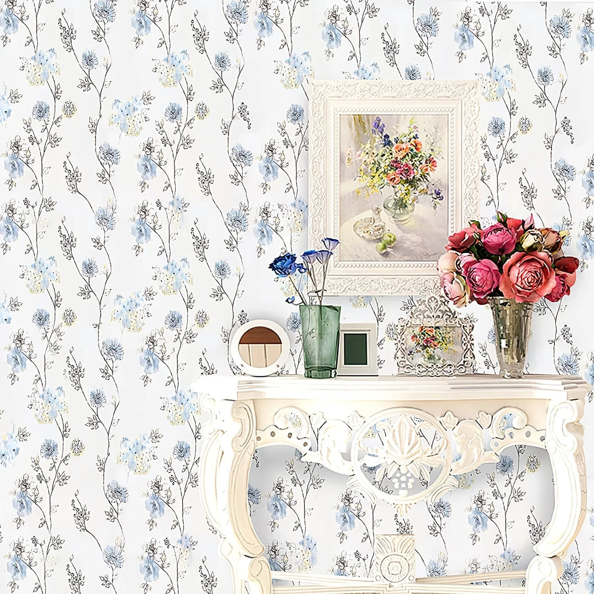 Green Plant Retro Leaf Flower Waterproof Peel And Stick Wallpaper T51776
