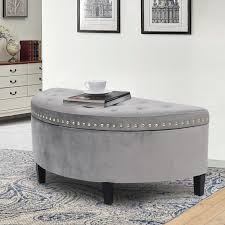 Grey Tufted Velvet Storage Ottoman Bench H748