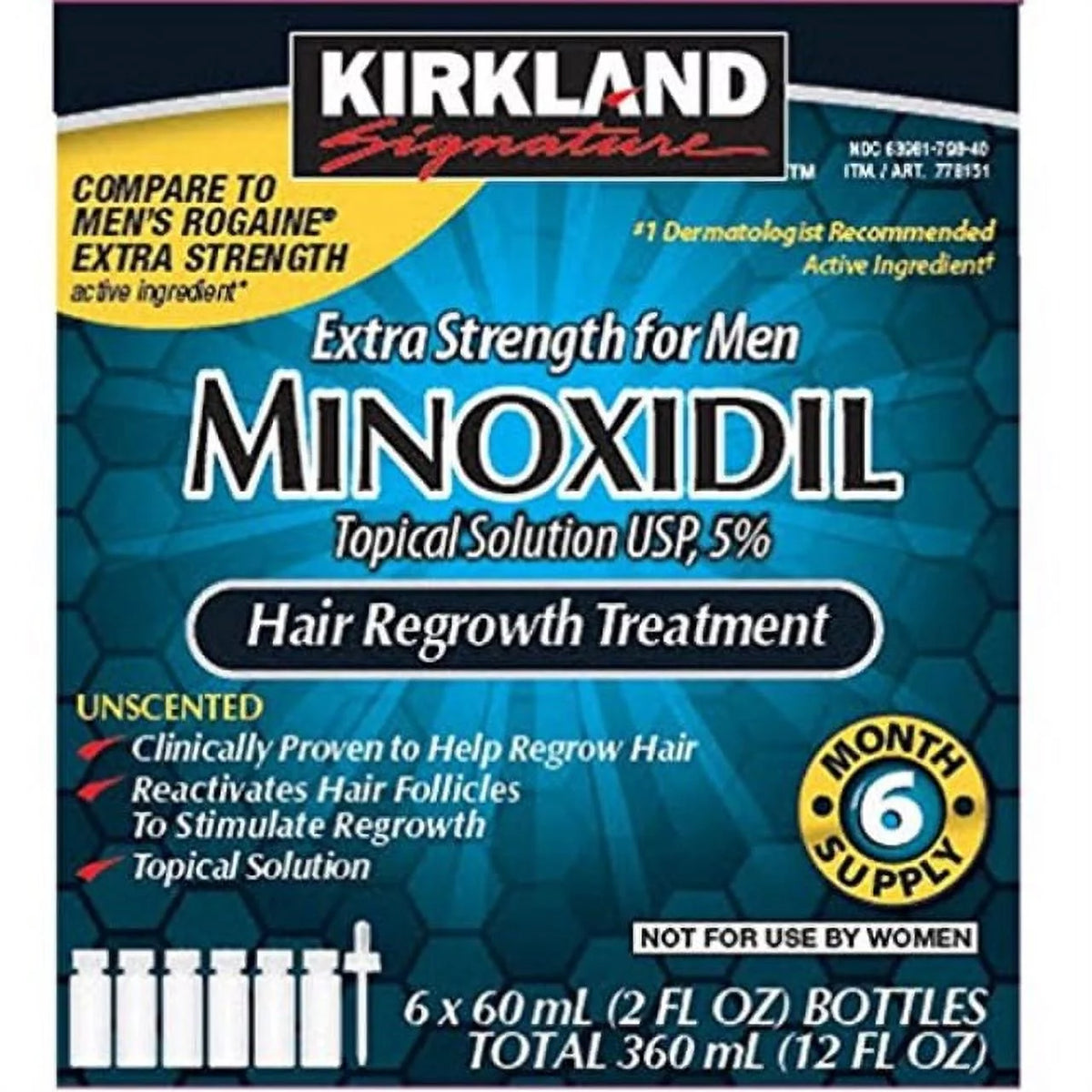 Minoxidil 5 Percentage Extra Strength Hair Loss Regrowth Treatment 2 fl oz 6 Pack L56099