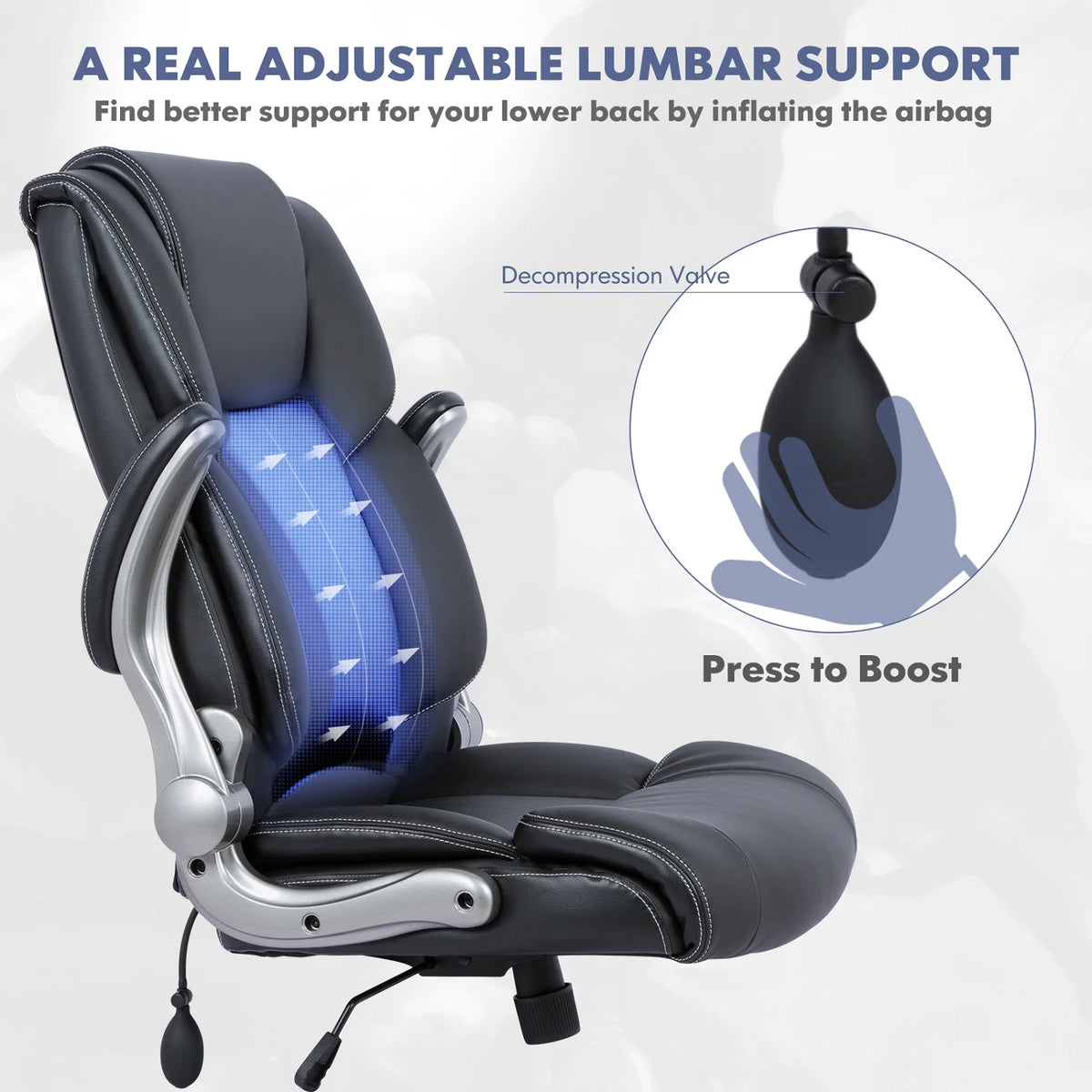 High Back Ergonomic Leather Office Chair with Flip-up Arms Q61963