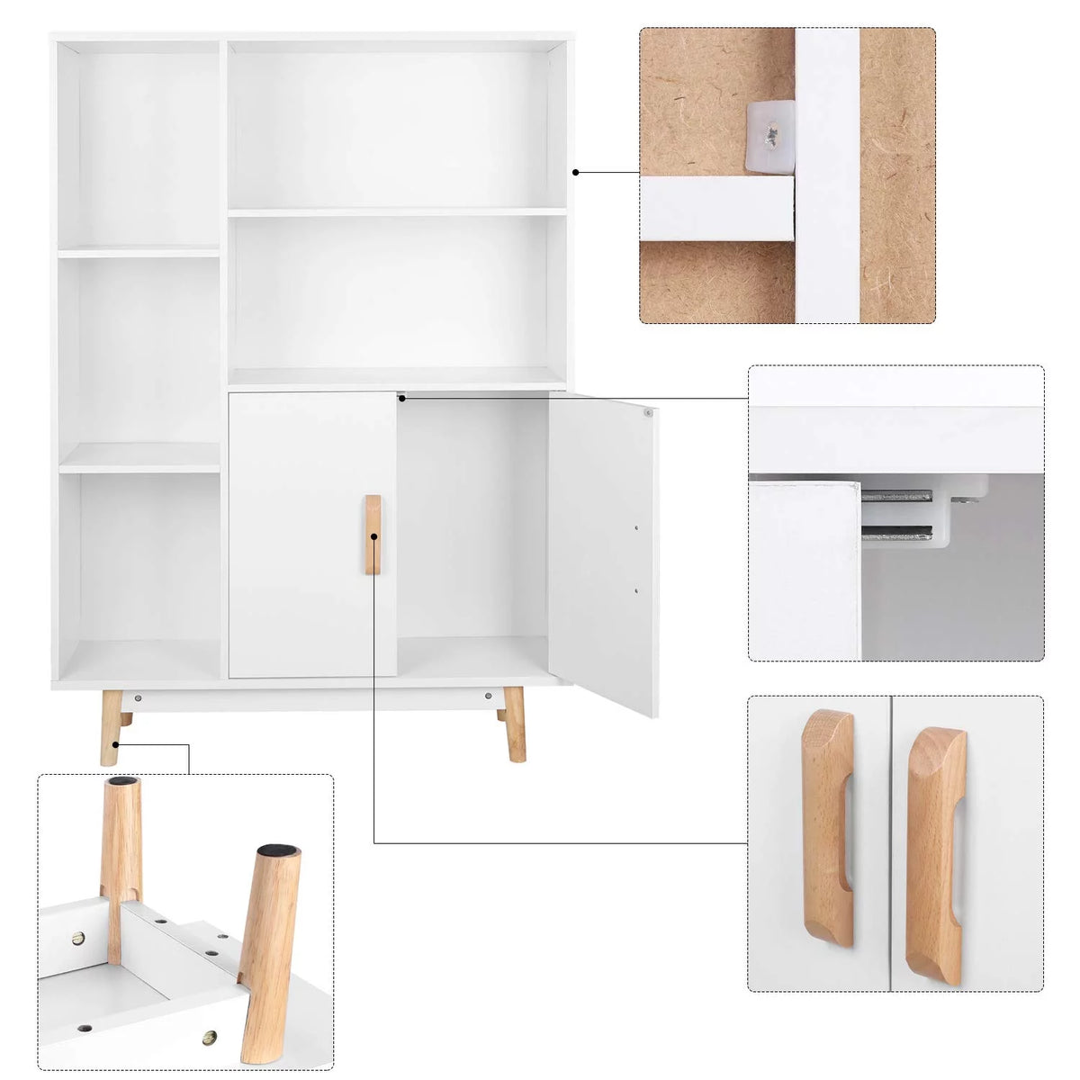 5 Cube White Bookcase with Door W888