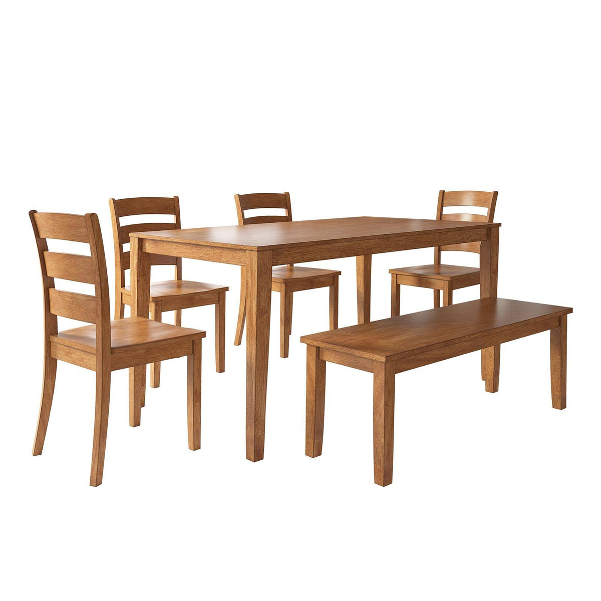 6 Piece Dining Set with Bench and Ladder Back Chairs B677