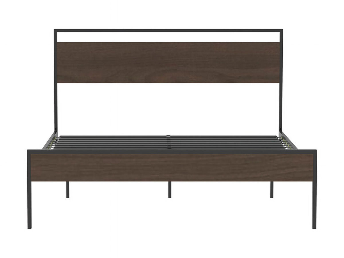 Queen Size Metal Platform Bed Frame with Wood Headboard I89338