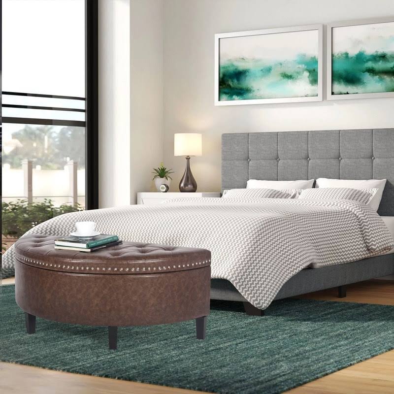 Grey Tufted Velvet Storage Ottoman Bench H748